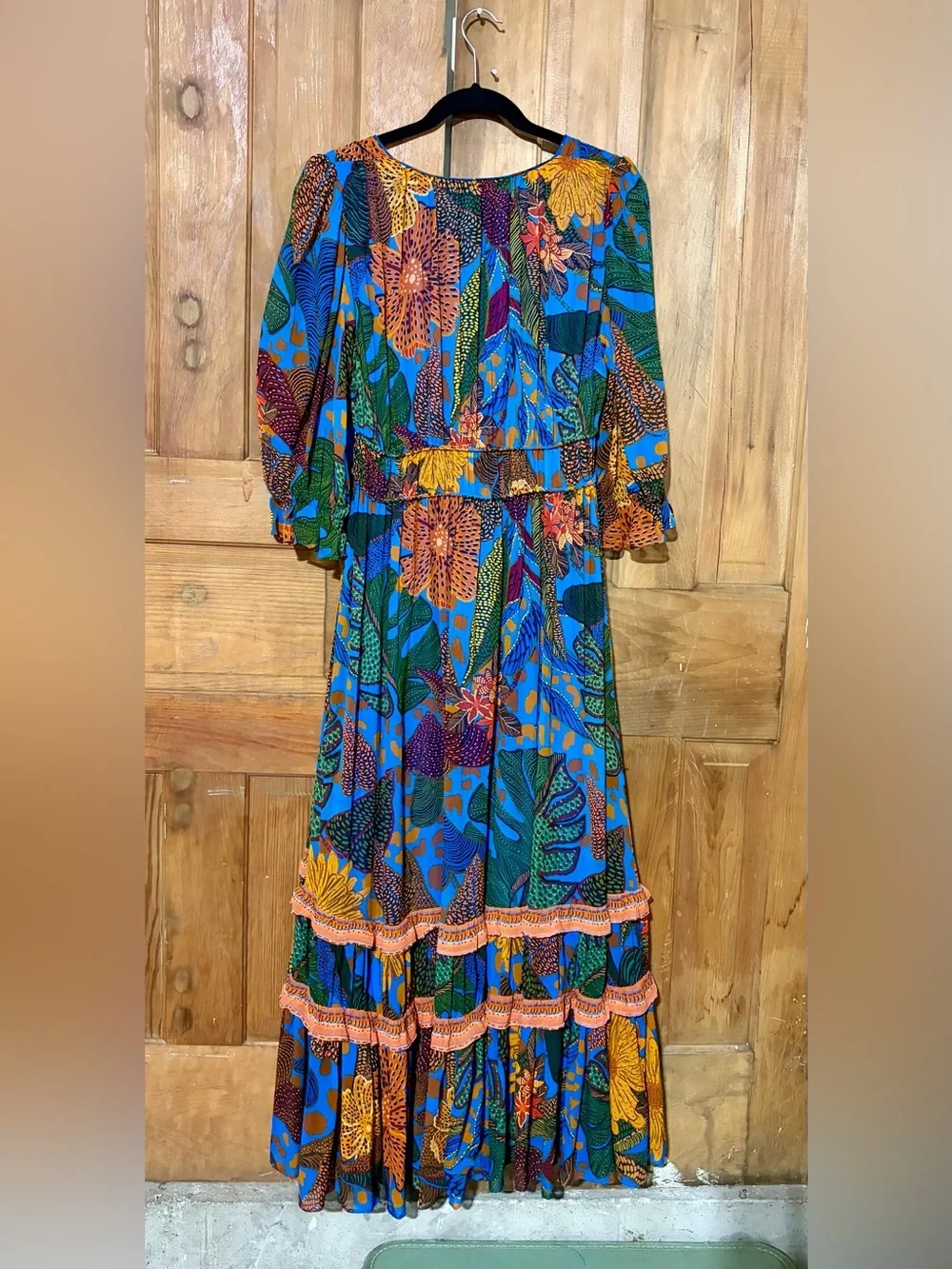 FARM Rio Blue Green Floral Maxi Dress with Orange Accents - Picture 4 of 6